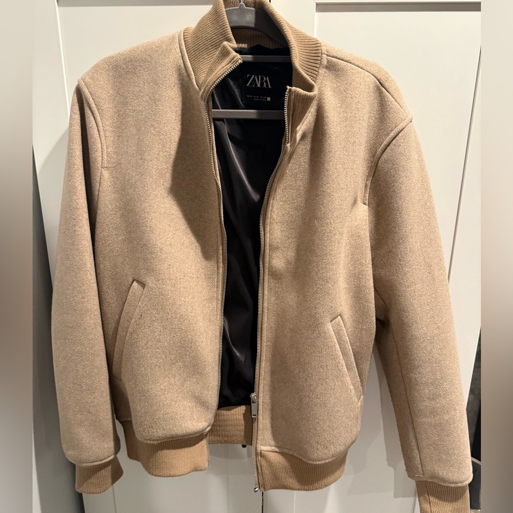 Zara Men's Tan Camel Bomber Jacket